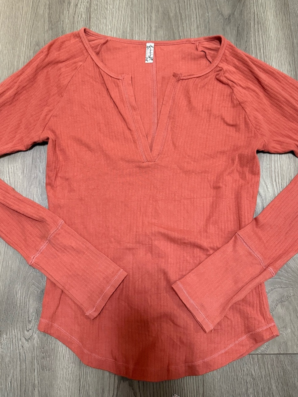 Free People Intimately Ribbed Split Neck Long Sleeve Top